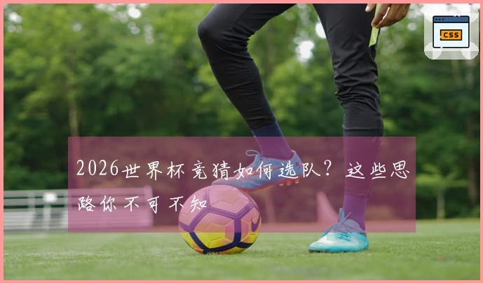 2026世界杯竞猜如何选队？这些思路你不可不知